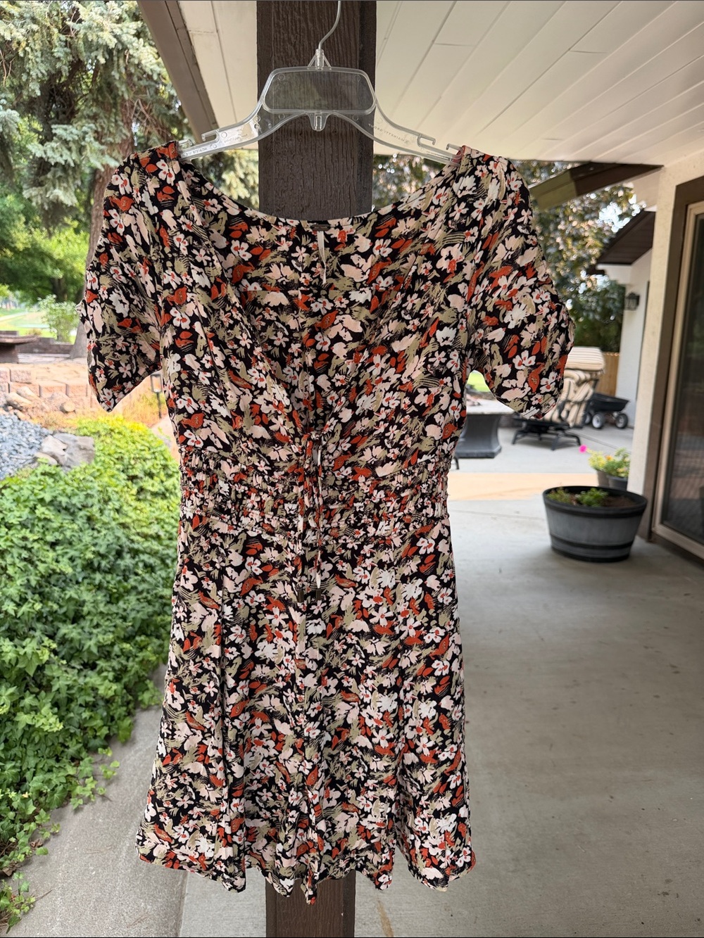 Free People Floral Smocked Mini Dress in Black, Orange, Cream